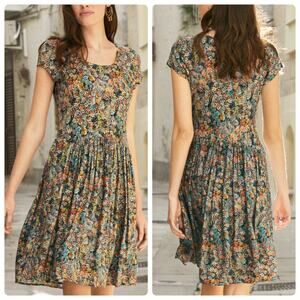 Peruvian Connection Floral Fit & Flare Dress Small Multi Color Viscose